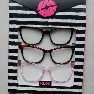 BETSEY JOHNSON 3-PACK READERS READING GLASSES +2.00 NEW AUTHENTIC